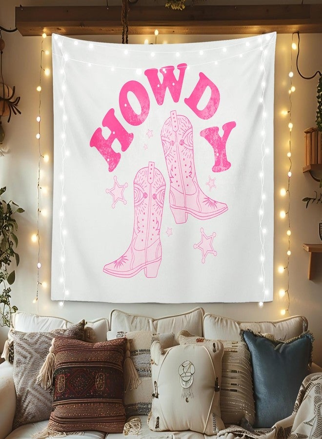 OXW Pink Cowgirl Tapestry Wall Hanging, Howdy Wall Art, Preppy Girls Room Wall Decor, Girly Tapestry for Bedroom College Dorm, Pink Western Bedroom Decor, 50×60 inches - Image 1